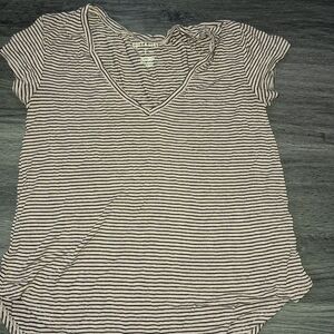 American Eagle Outfitters Rose Pink With Stripes V-Neck Tee.Soft And Sexy AE